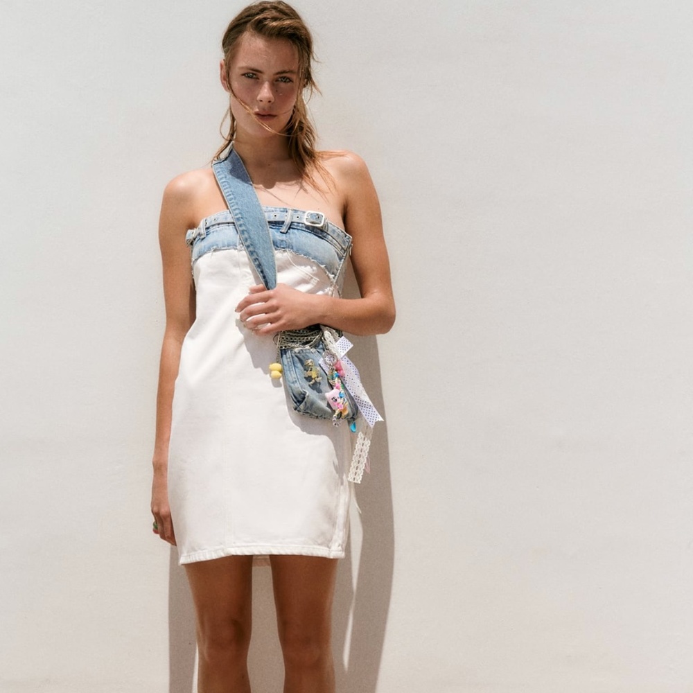 Zara limited edition cotton & denim Combination mini dress you cannot miss